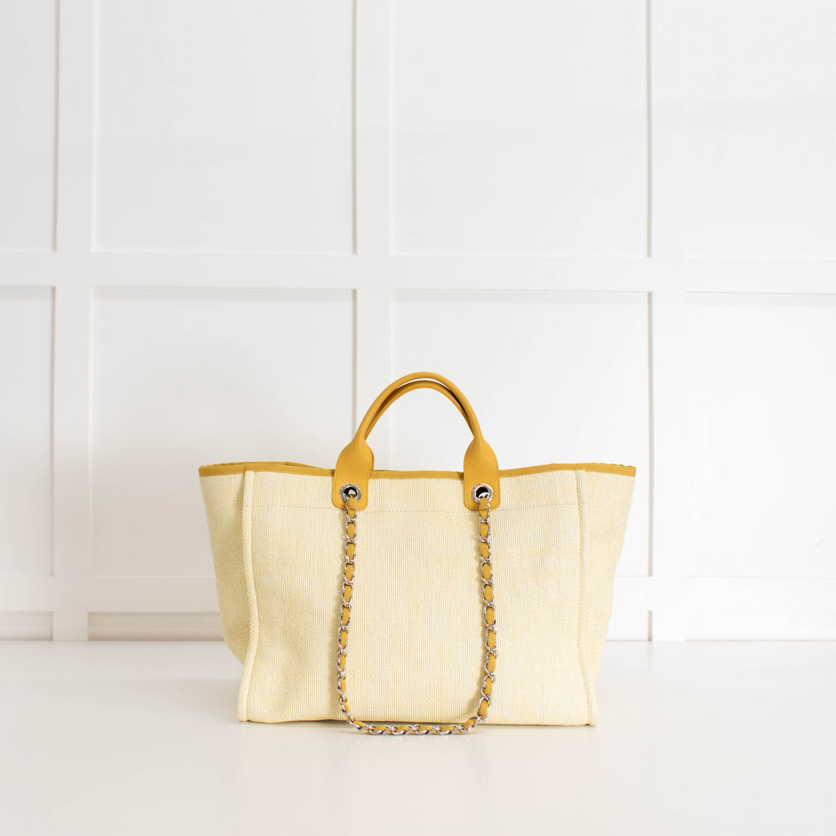 Chanel Yellow Raffia Deauville Two-Way Tote Bag