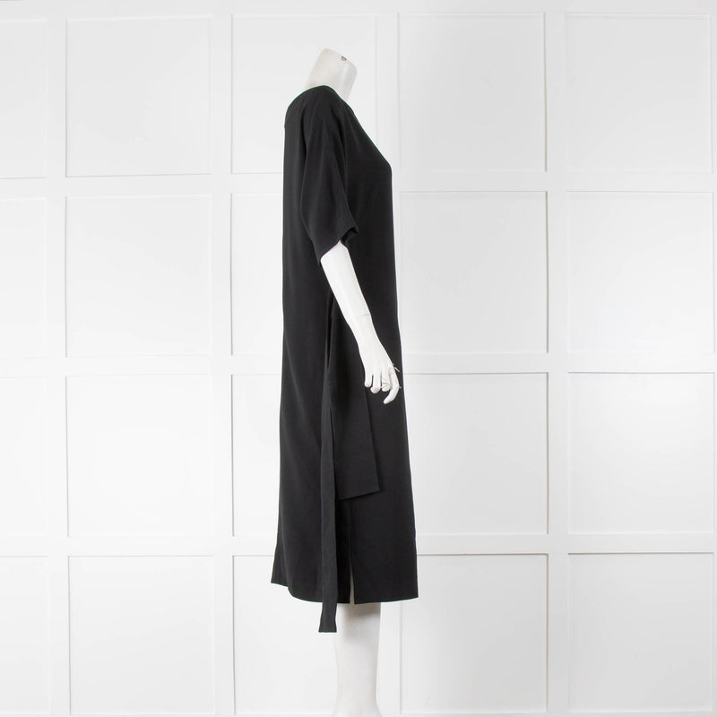Osman Black Short Sleeve Dress with Attached Belt
