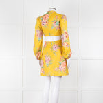 Zimmermann Yellow Zinnia Cutout Floral Linen High Neck Dress