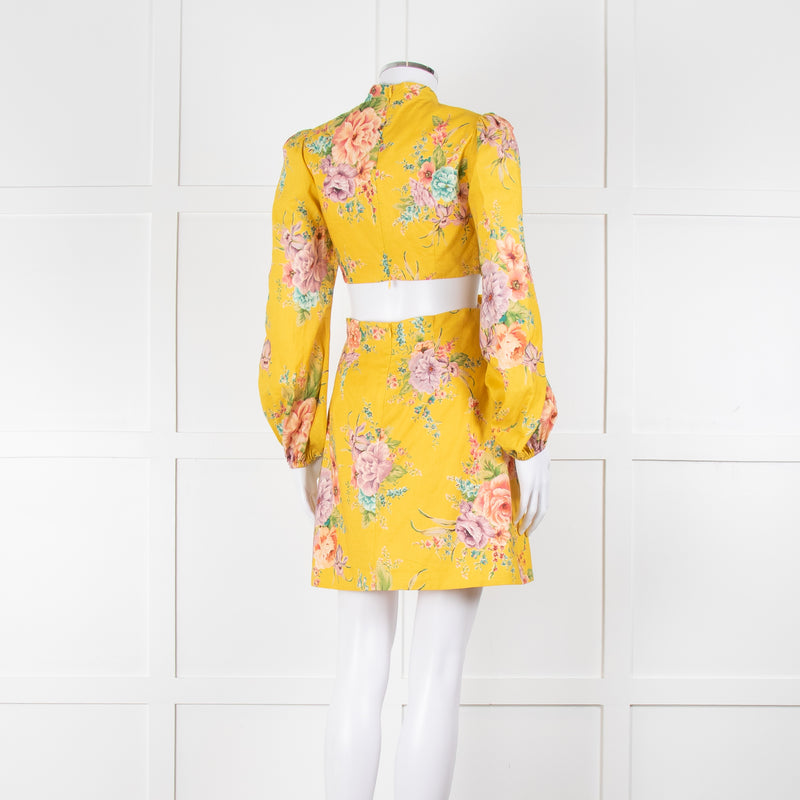 Zimmermann Yellow Zinnia Cutout Floral Linen High Neck Dress