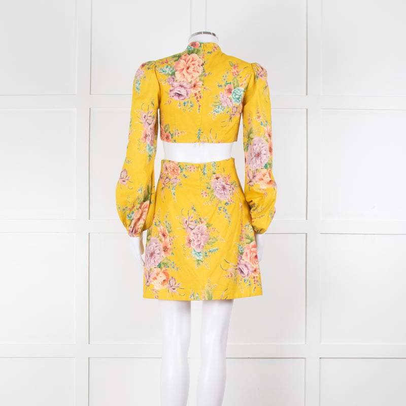 Zimmermann Yellow Zinnia Cutout Floral Linen High Neck Dress