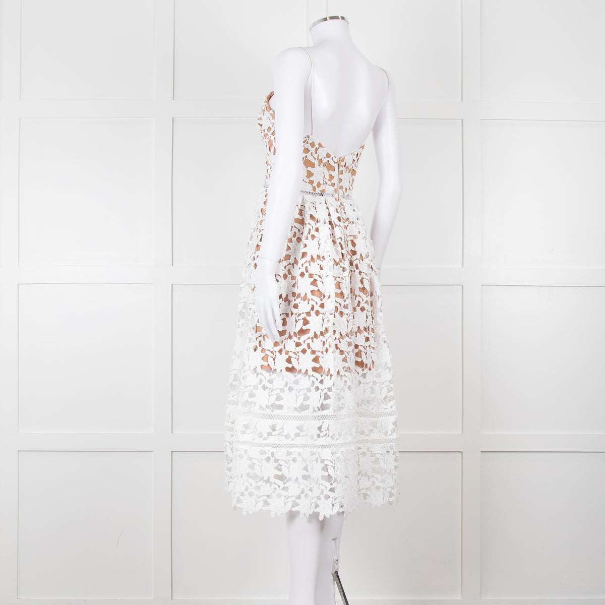 Self-Portrait White Lace Spaghetti Strap Midi Dress