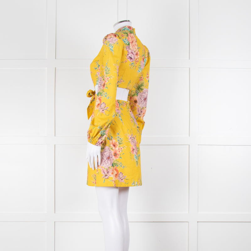 Zimmermann Yellow Zinnia Cutout Floral Linen High Neck Dress
