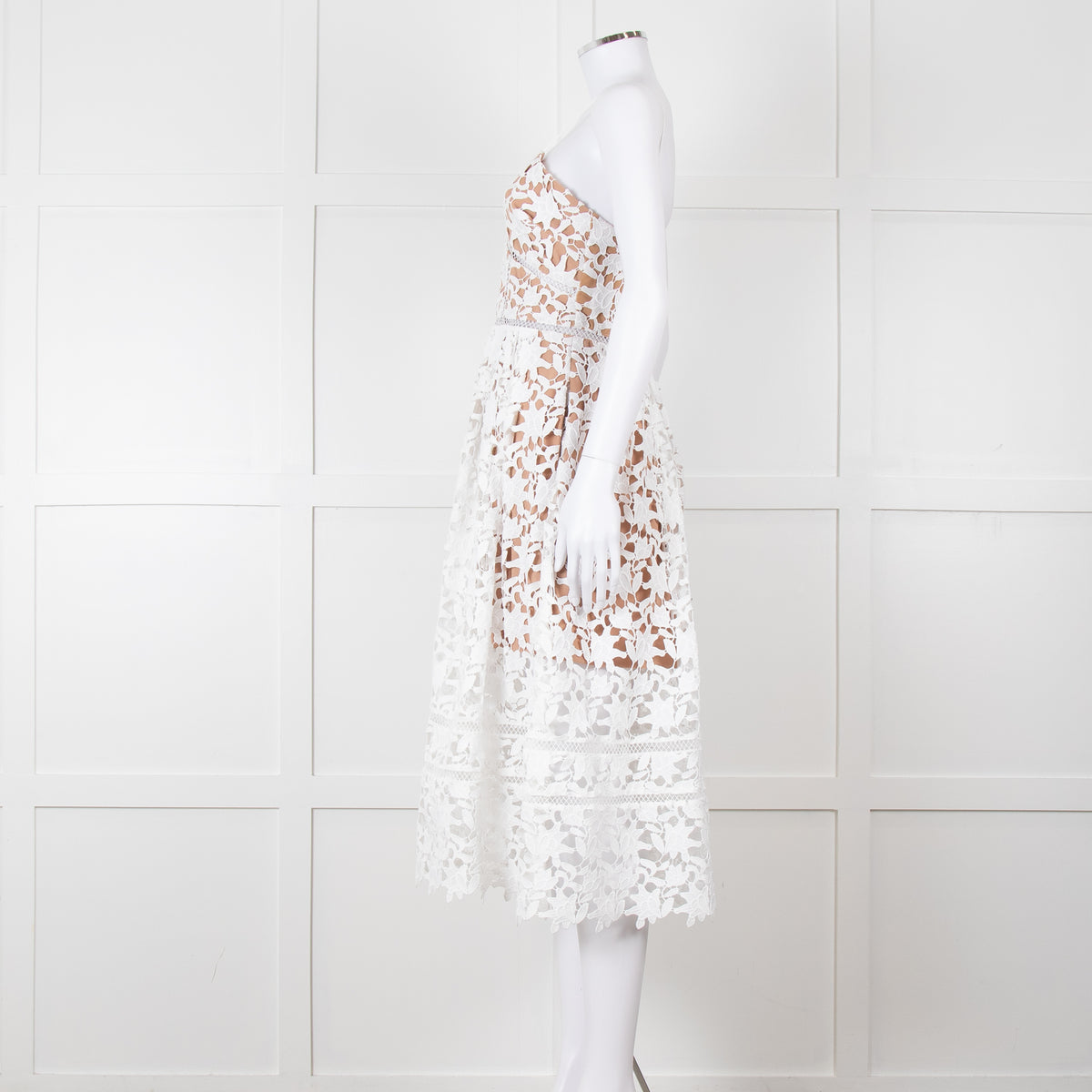 Self-Portrait White Lace Spaghetti Strap Midi Dress