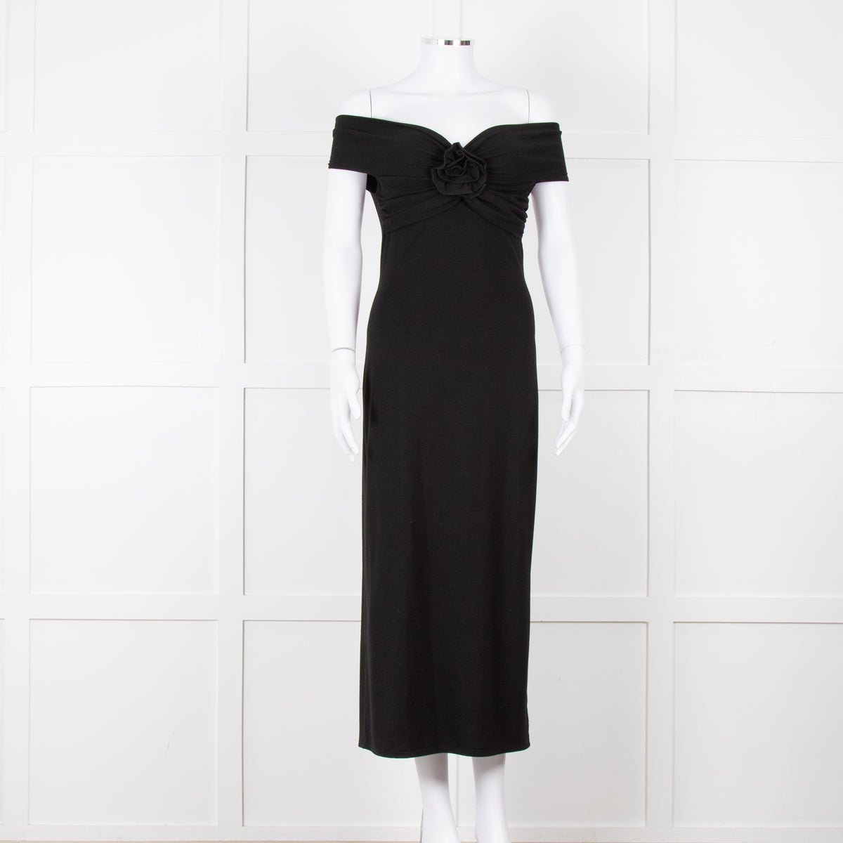 Reformation Black Sleeveless Dress With Front Flower Detail