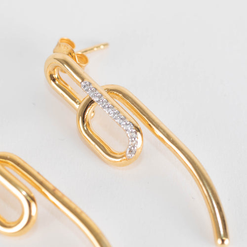 Otiumberg Gold Twisted Drop Earrings with Diamond on one side