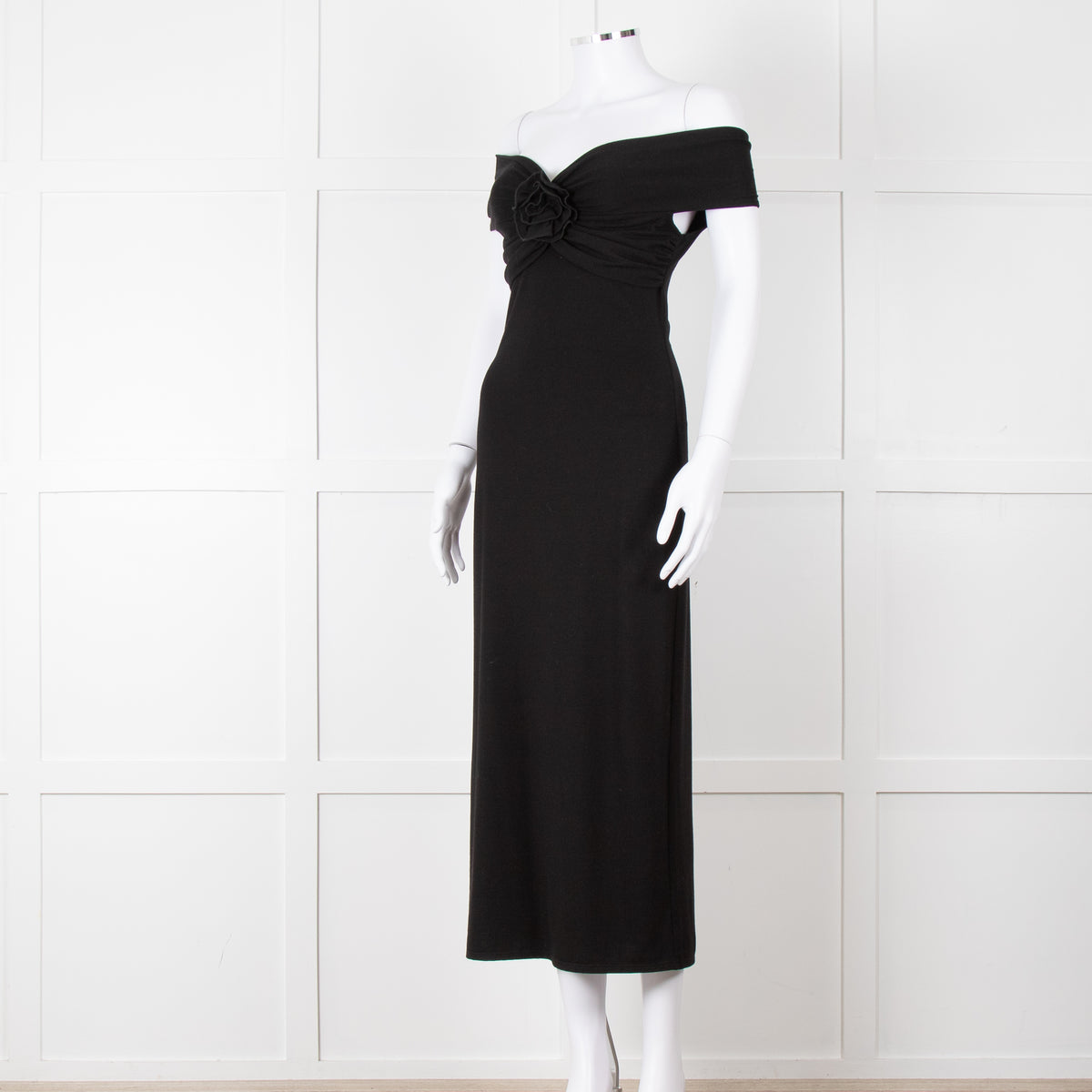 Reformation Black Sleeveless Dress With Front Flower Detail