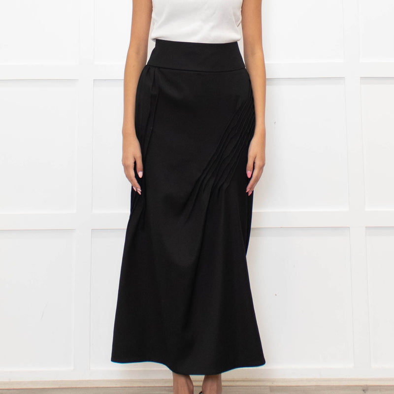 Nina Ricci Black Gathered Detail Long Pencil Skirt