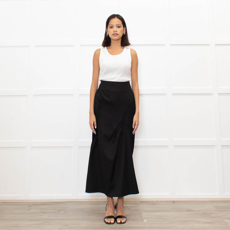 Nina Ricci Black Gathered Detail Long Pencil Skirt