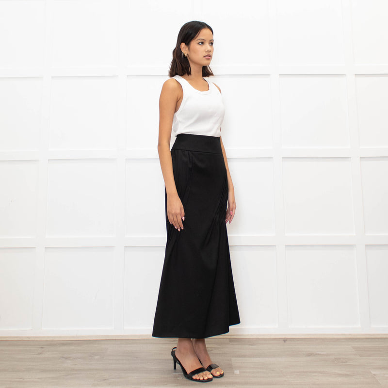 Nina Ricci Black Gathered Detail Long Pencil Skirt
