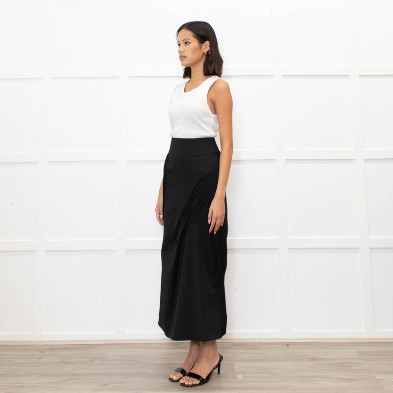 Nina Ricci Black Gathered Detail Long Pencil Skirt