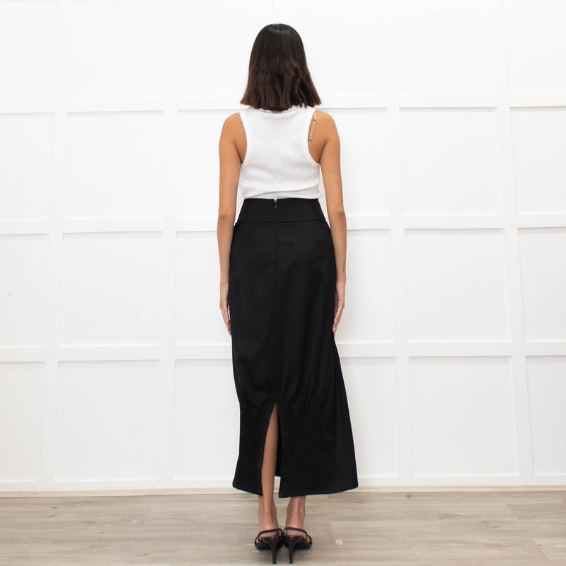 Nina Ricci Black Gathered Detail Long Pencil Skirt