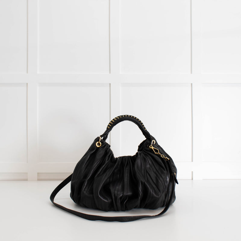 Miu Miu Black Leather Bosco Plisse Shoulder Bag