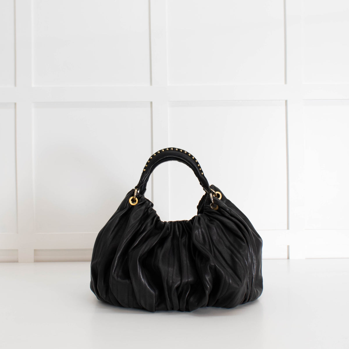 Miu Miu Black Leather Bosco Plisse Shoulder Bag
