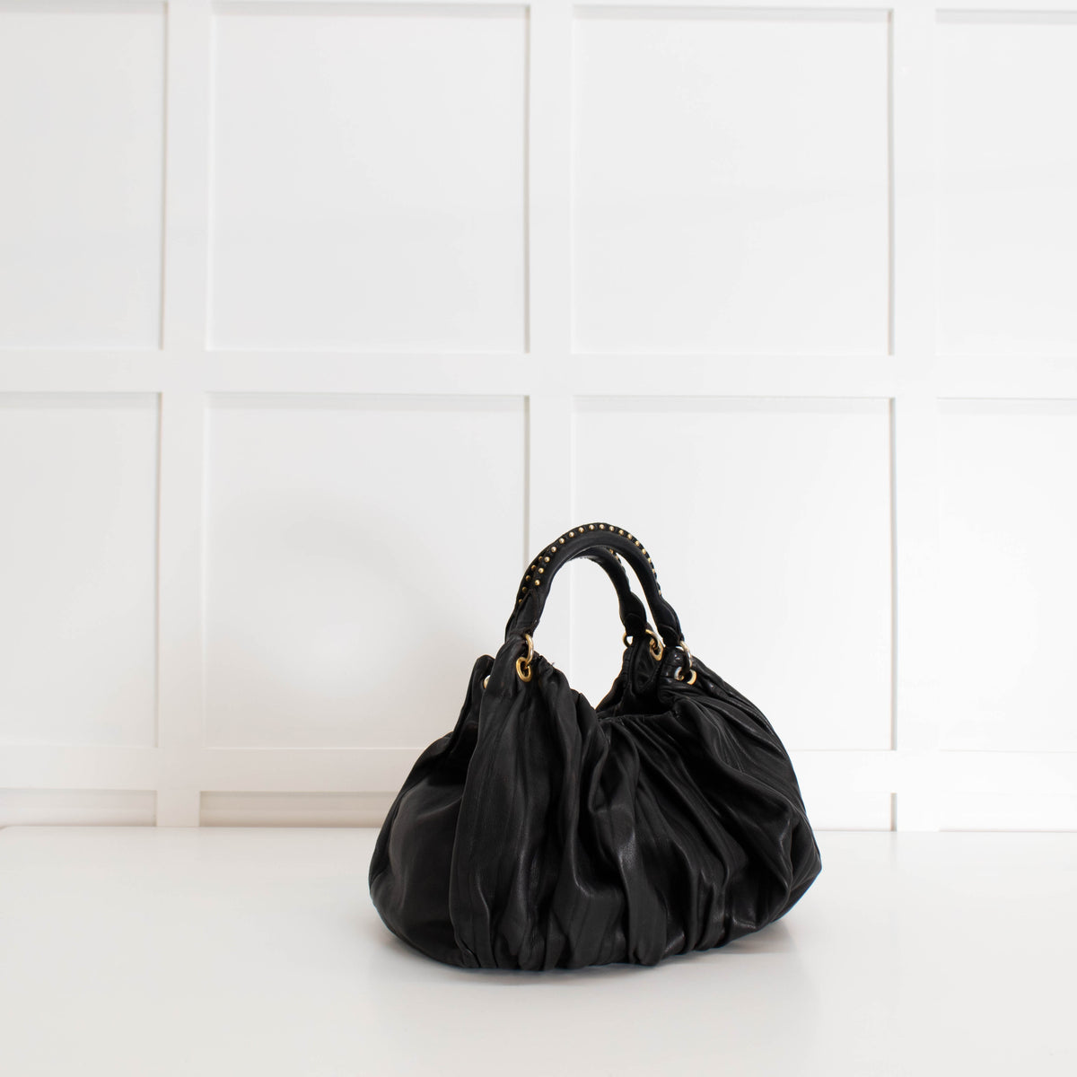 Miu Miu Black Leather Bosco Plisse Shoulder Bag