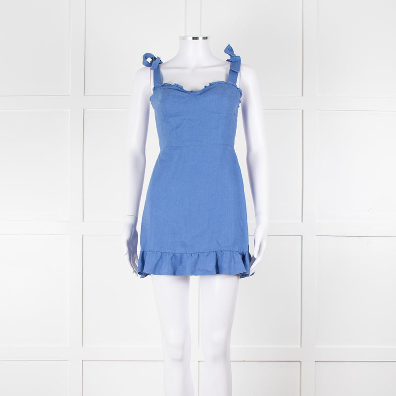 Reformation Cornflour Blue Tie Strap Linen Sundress
