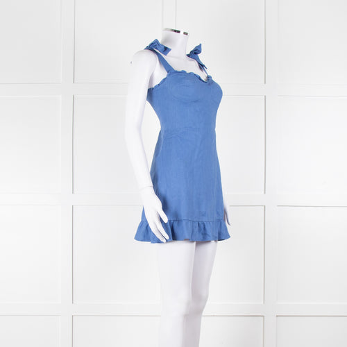 Reformation Cornflour Blue Tie Strap Linen Sundress