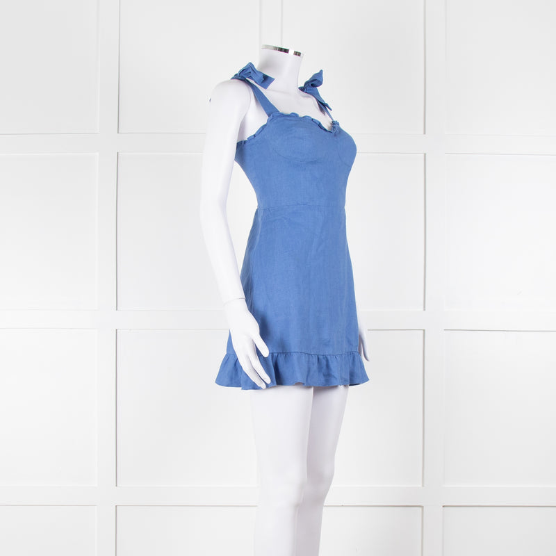 Reformation Cornflour Blue Tie Strap Linen Sundress