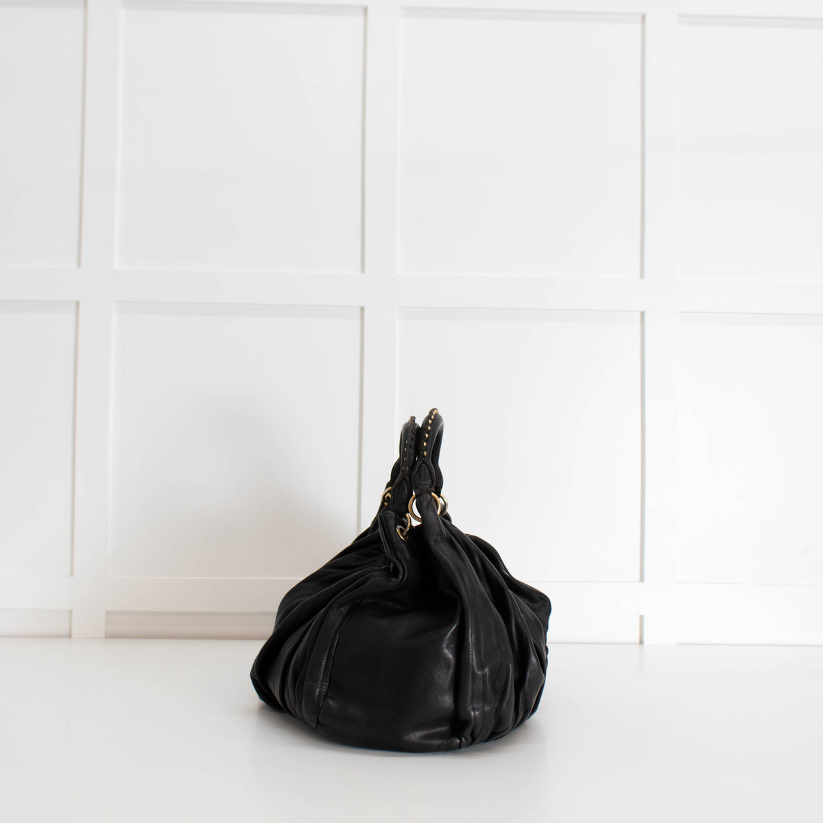 Miu Miu Black Leather Bosco Plisse Shoulder Bag