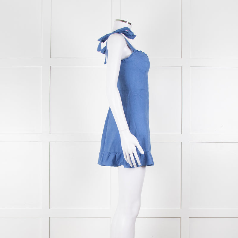 Reformation Cornflour Blue Tie Strap Linen Sundress