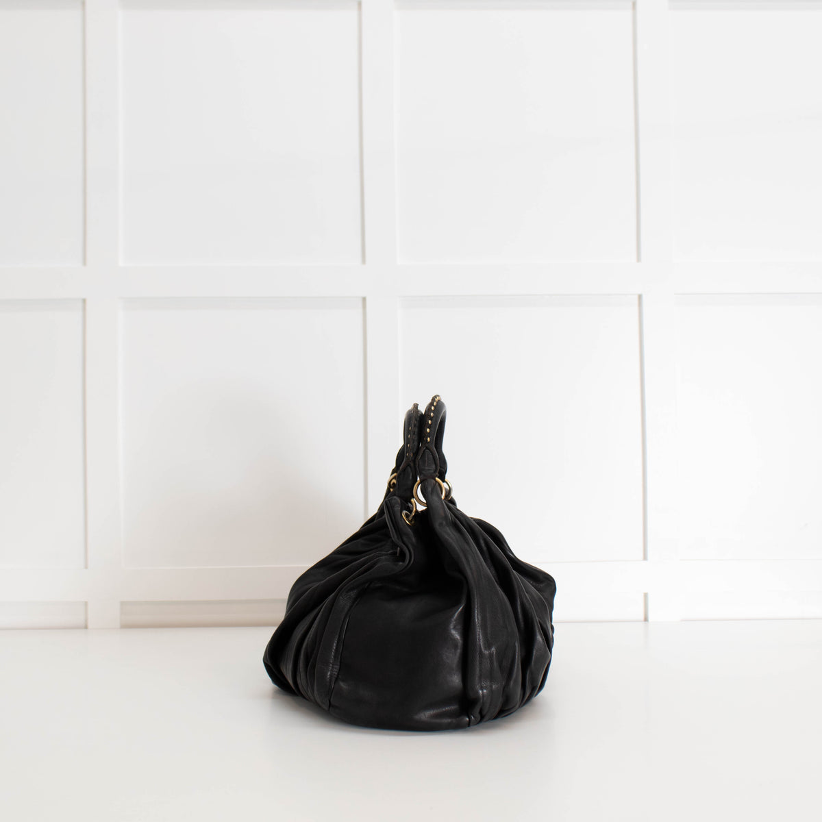 Miu Miu Black Leather Bosco Plisse Shoulder Bag