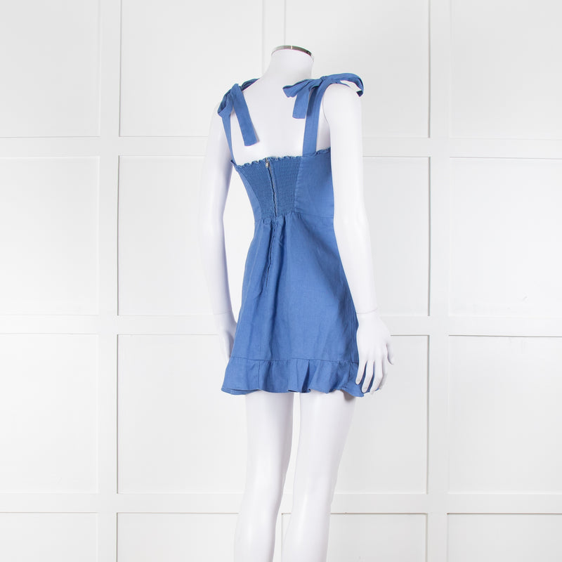 Reformation Cornflour Blue Tie Strap Linen Sundress