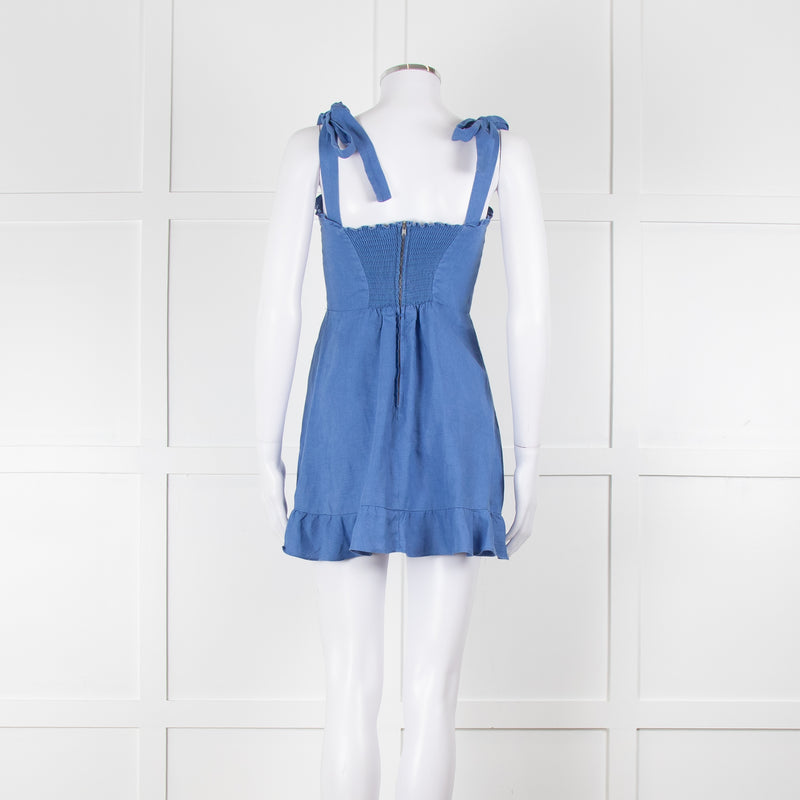 Reformation Cornflour Blue Tie Strap Linen Sundress