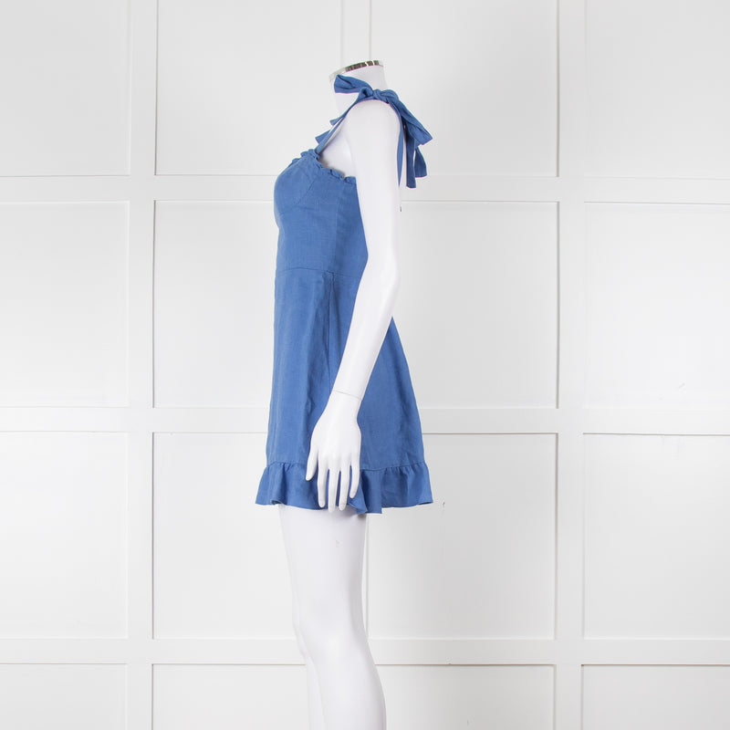 Reformation Cornflour Blue Tie Strap Linen Sundress