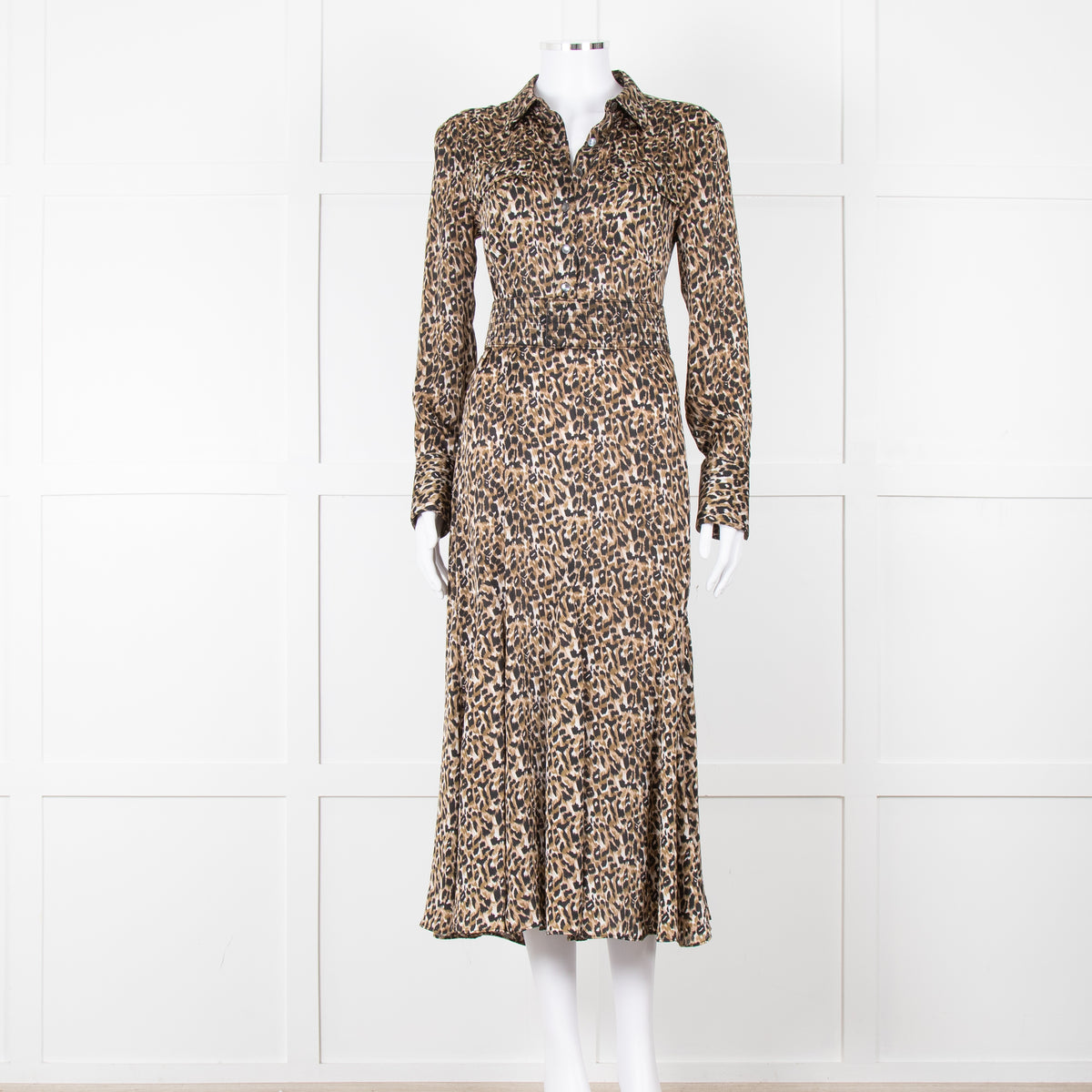 Equipment Satin Animal Print Shirt Dress with Belt