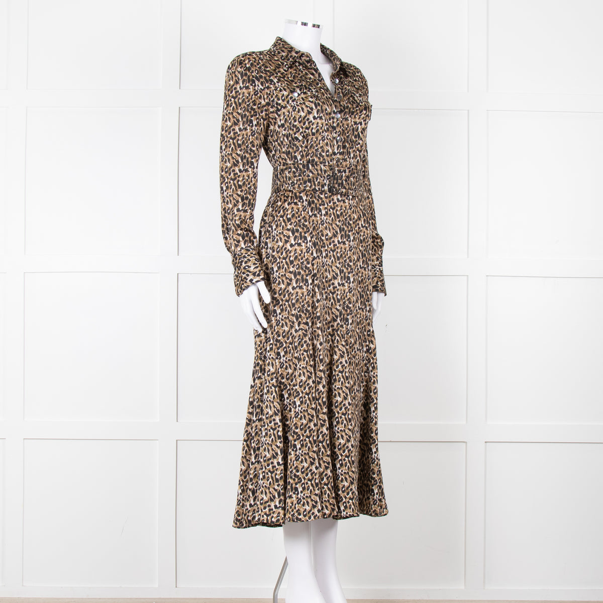 Equipment Satin Animal Print Shirt Dress with Belt