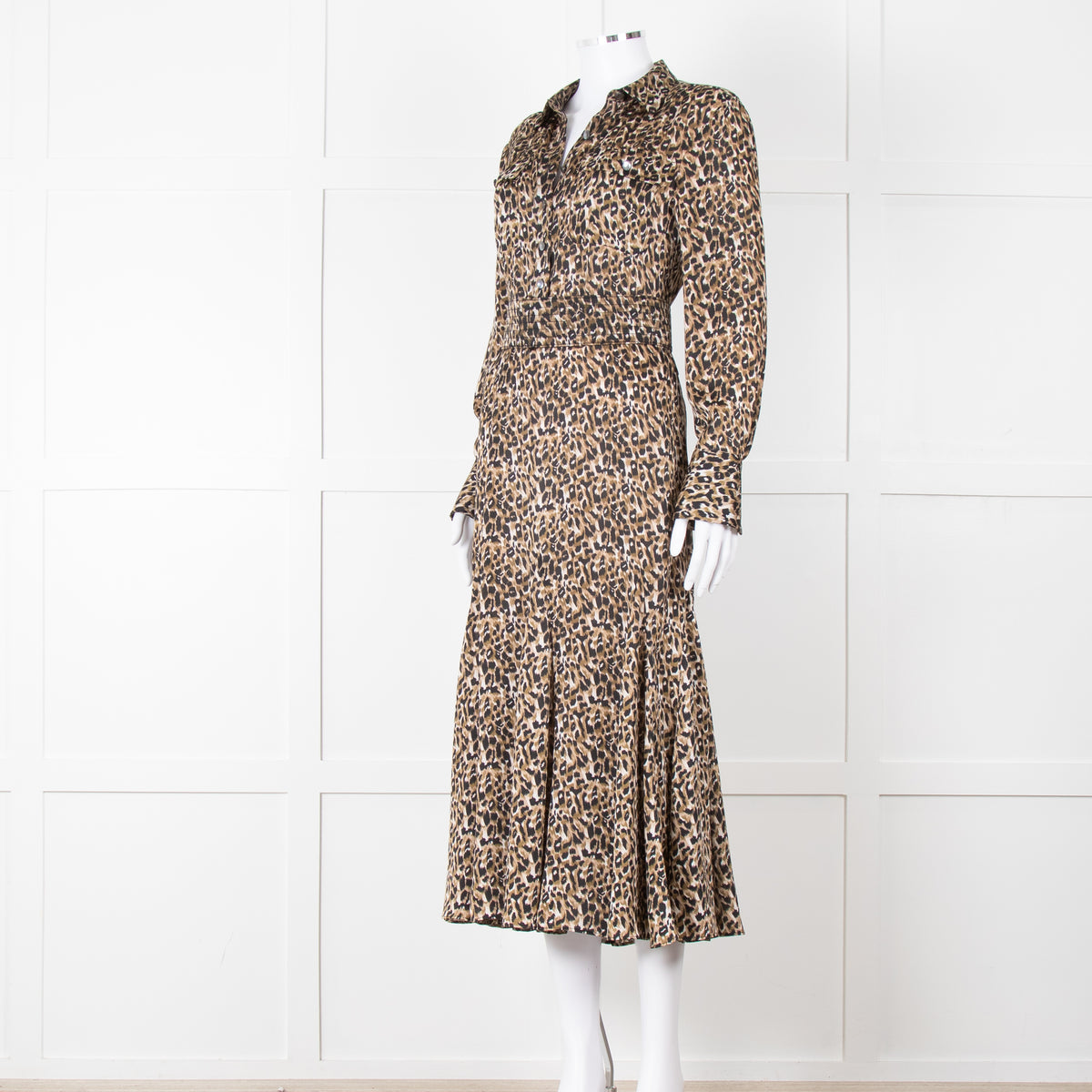 Equipment Satin Animal Print Shirt Dress with Belt