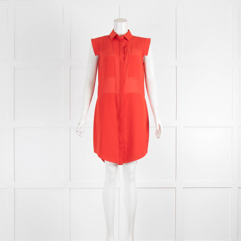 T By Alexander Wang  Red Contrast Panel Sleeveless Shirt Tunic