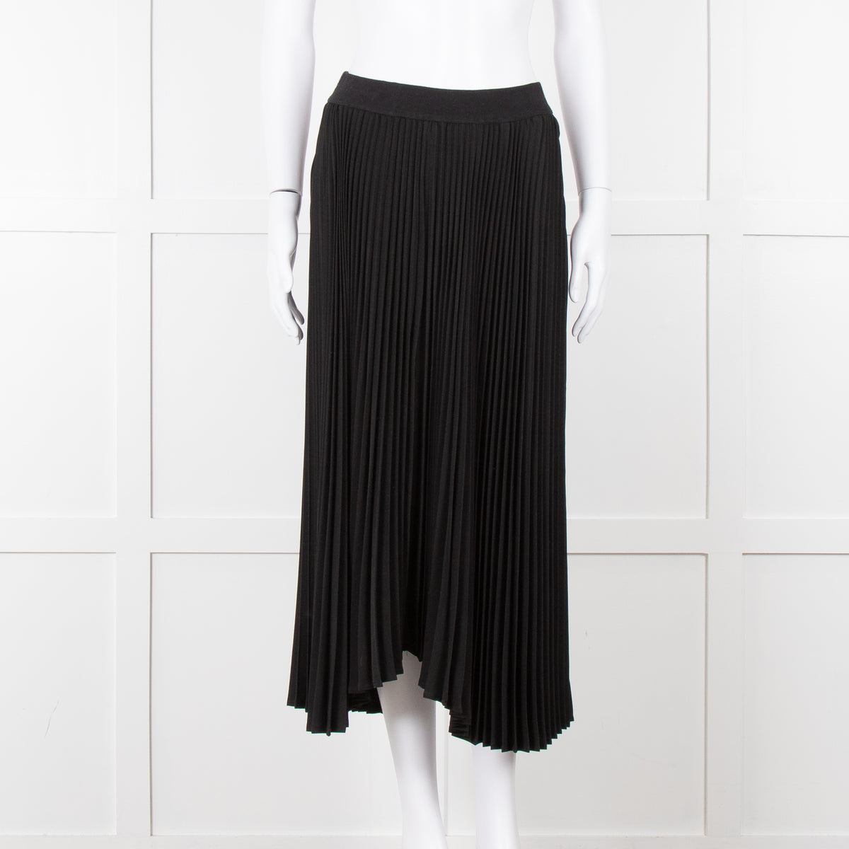 Senlis Black Plisse Midi Skirt with Elasticated Waist