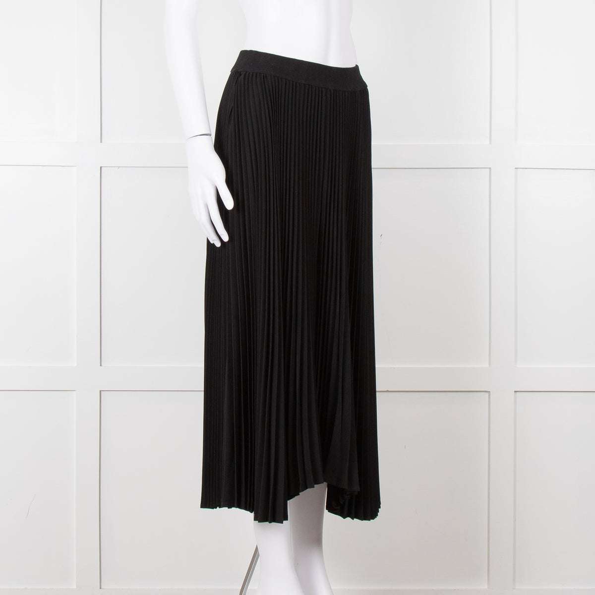 Senlis Black Plisse Midi Skirt with Elasticated Waist