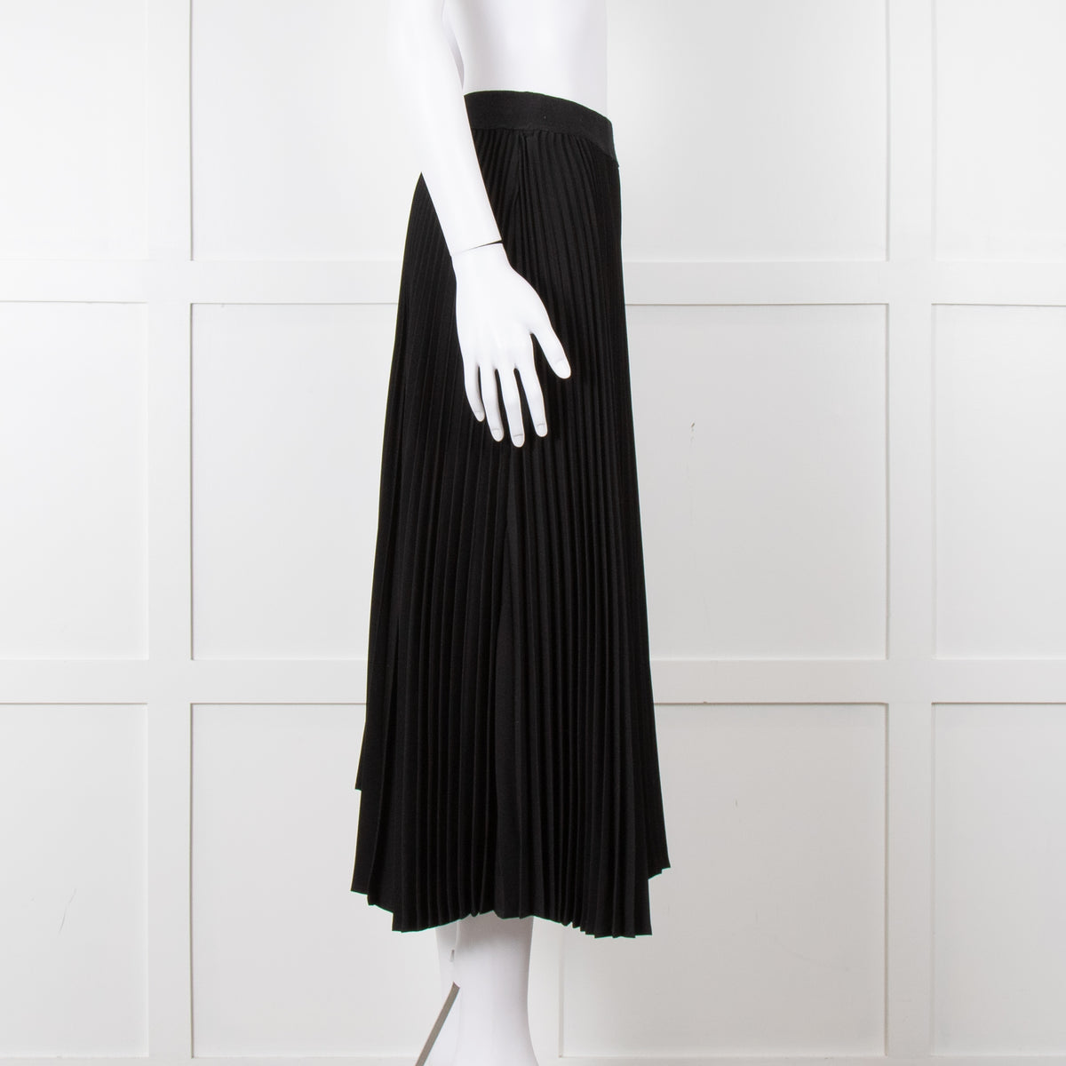 Senlis Black Plisse Midi Skirt with Elasticated Waist