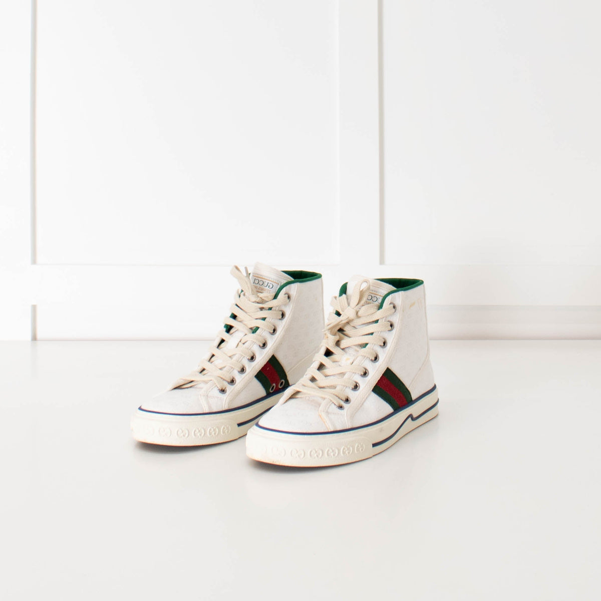 Gucci White Logo High Top Canvas Trainers