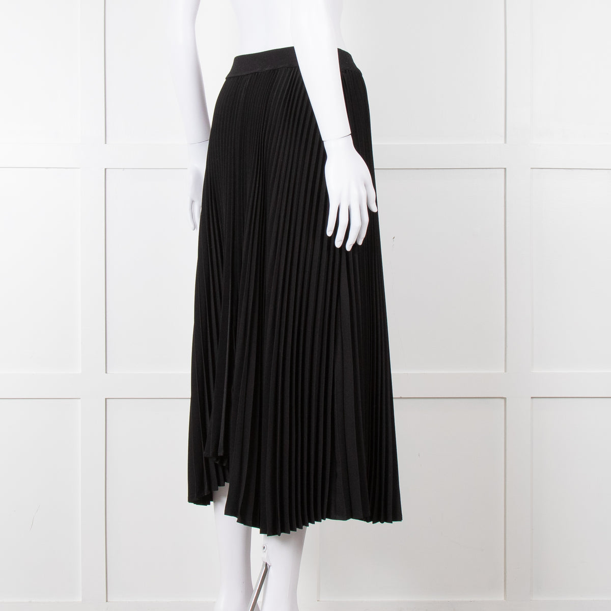 Senlis Black Plisse Midi Skirt with Elasticated Waist