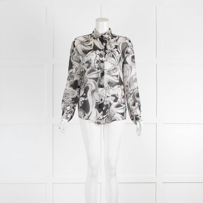 Boutique Moschino Black And White Floral Sheer Print Blouse