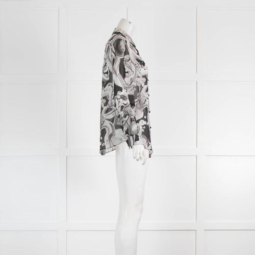 Boutique Moschino Black And White Floral Sheer Print Blouse