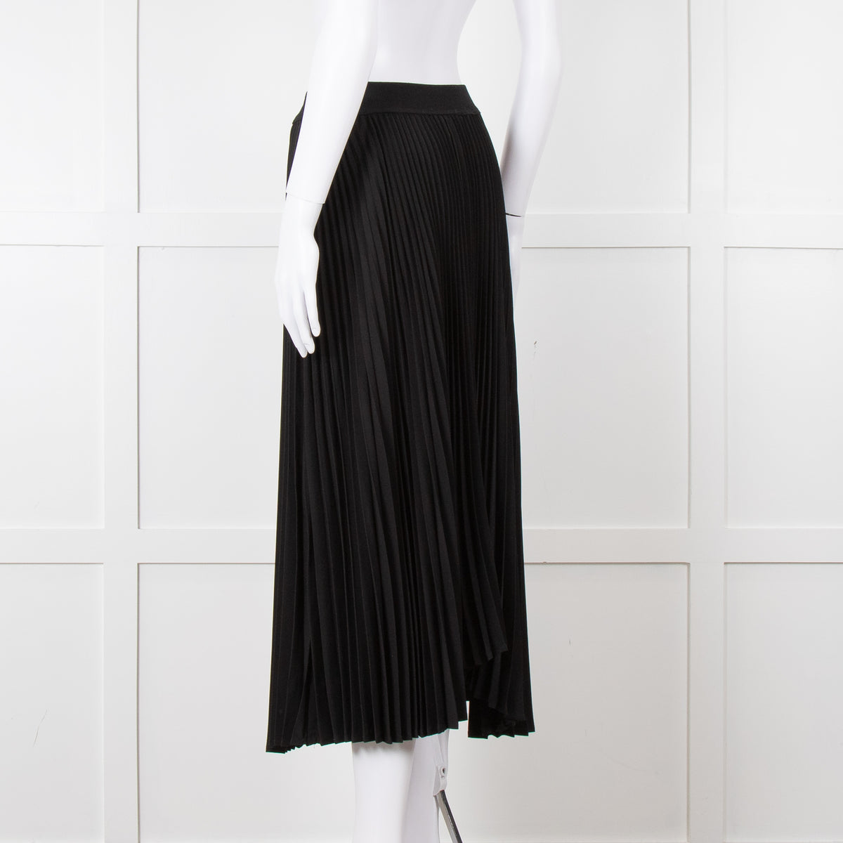 Senlis Black Plisse Midi Skirt with Elasticated Waist