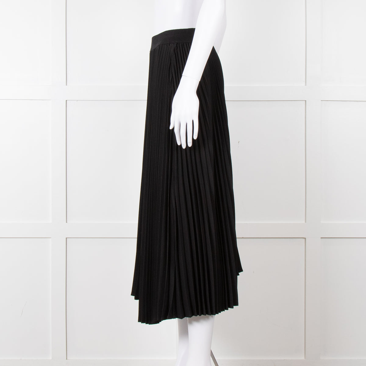 Senlis Black Plisse Midi Skirt with Elasticated Waist