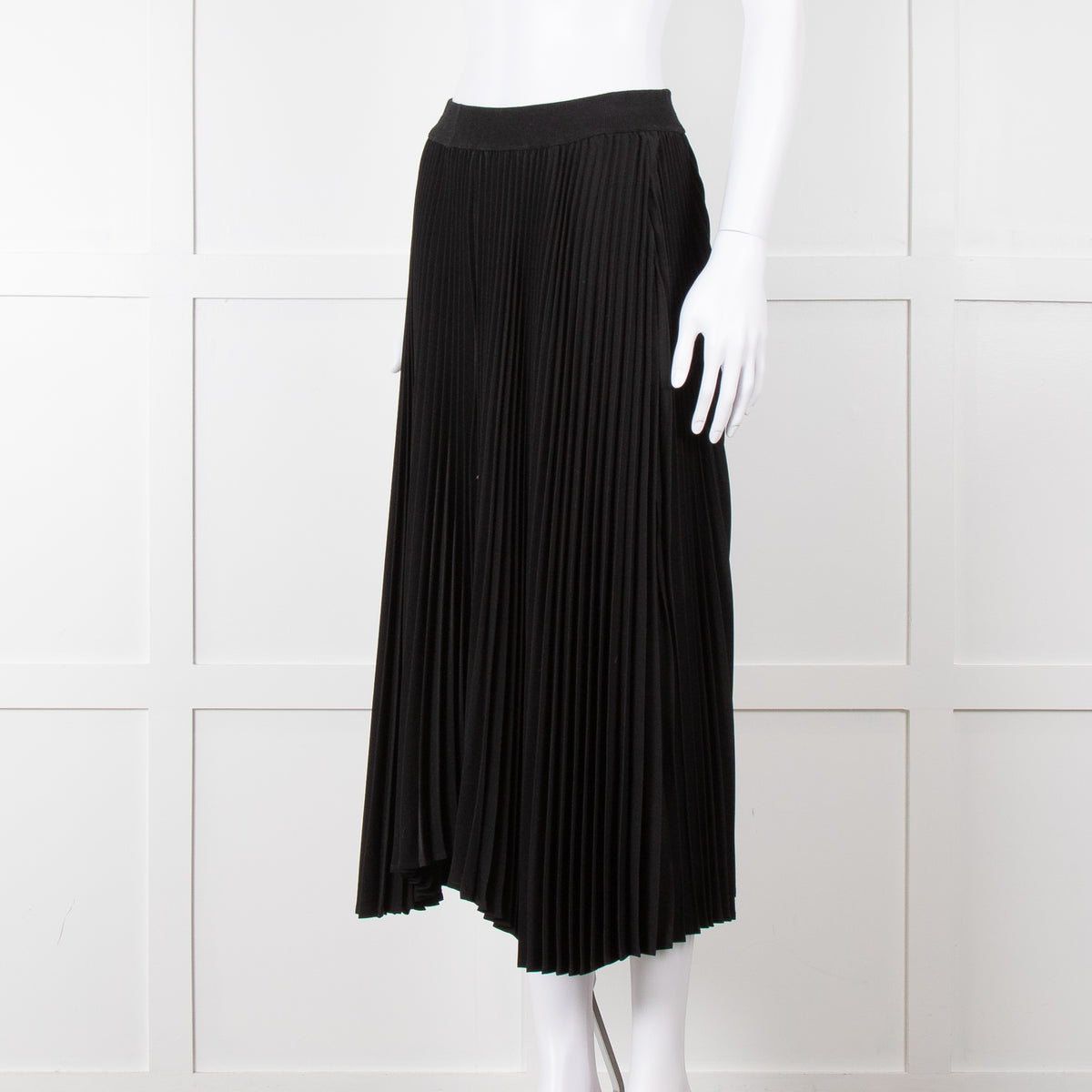 Senlis Black Plisse Midi Skirt with Elasticated Waist