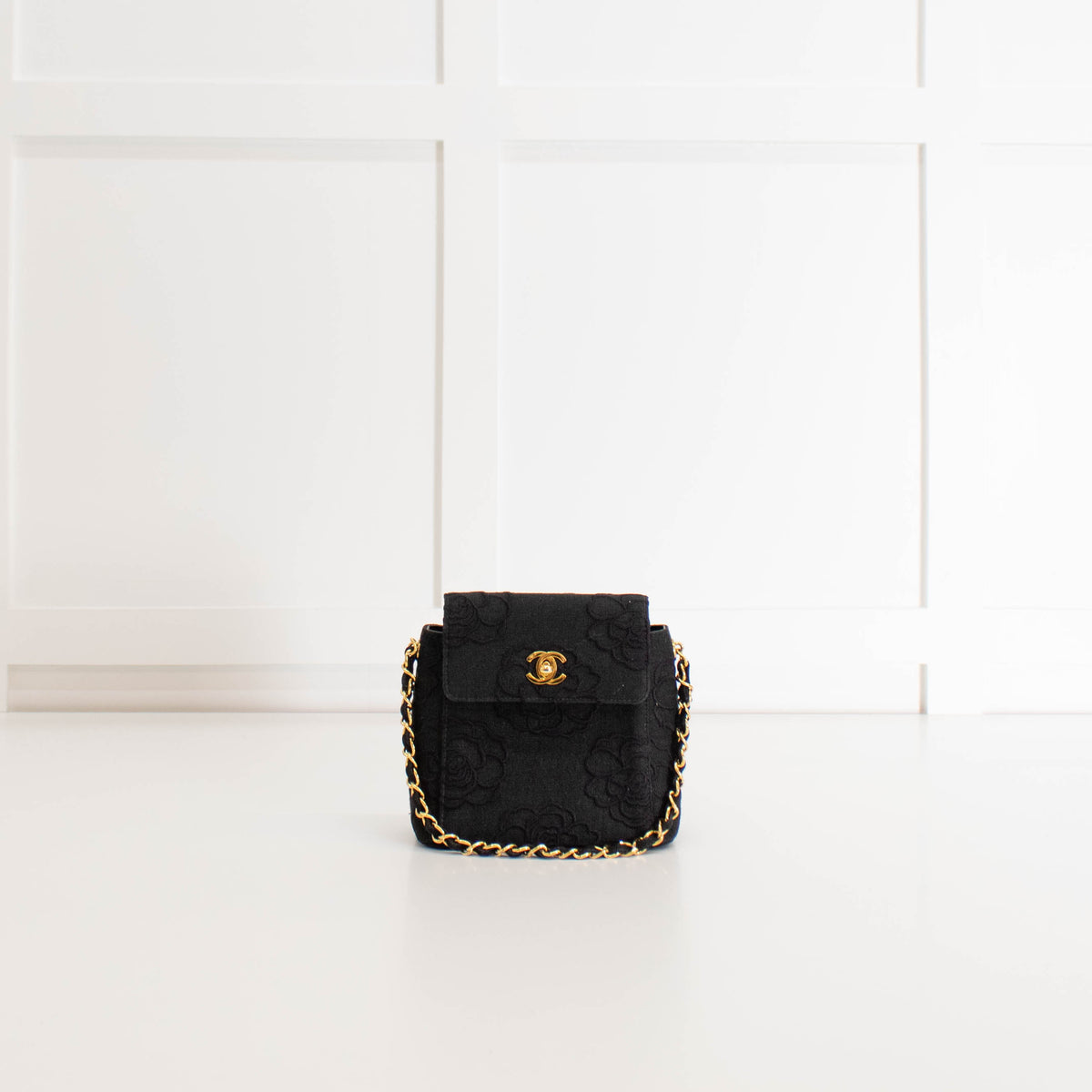 Chanel Black Canvas Camellia Bucket Bag