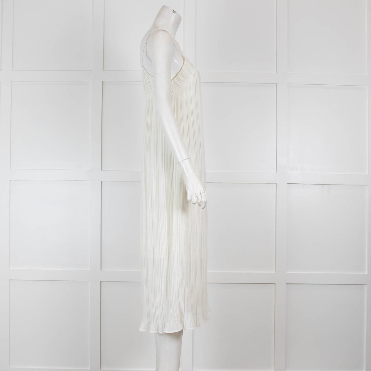 Maje Cream Plisse Spaghetti Strap Dress