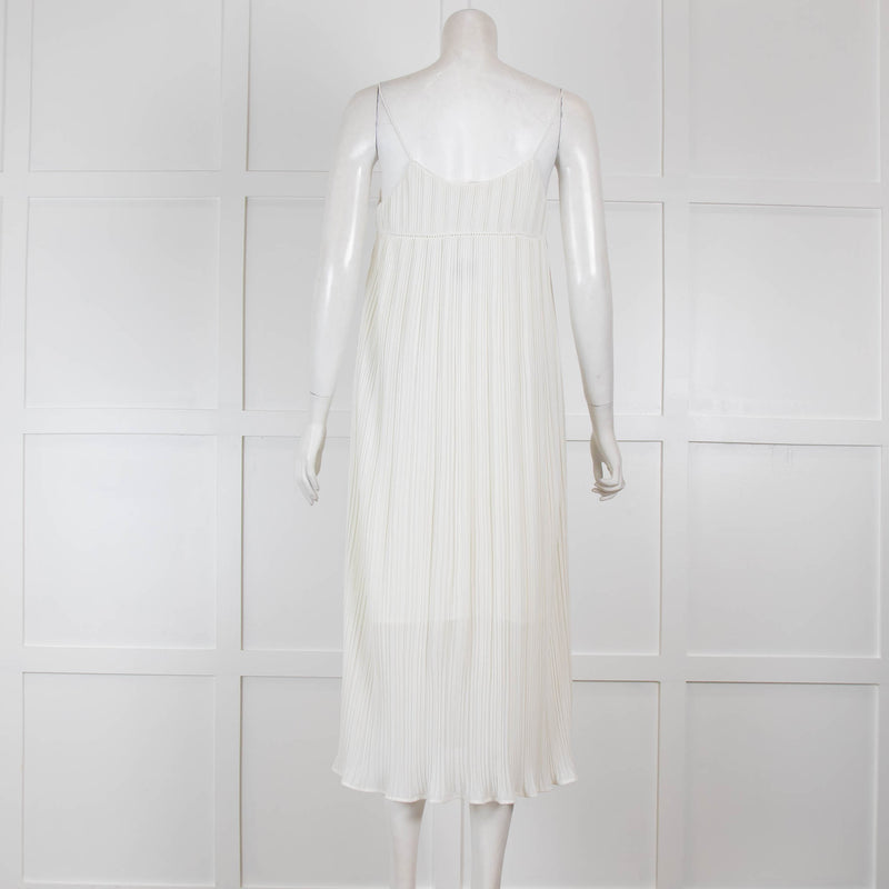 Maje Cream Plisse Spaghetti Strap Dress