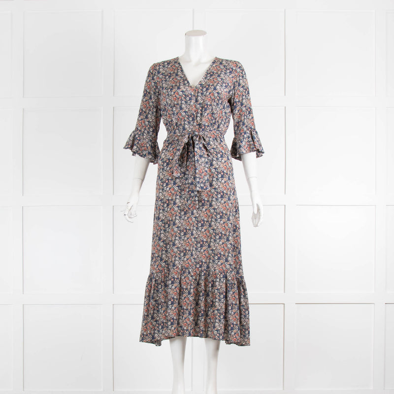 Ridley London Floral Midi Dress with Fluted Sleeves