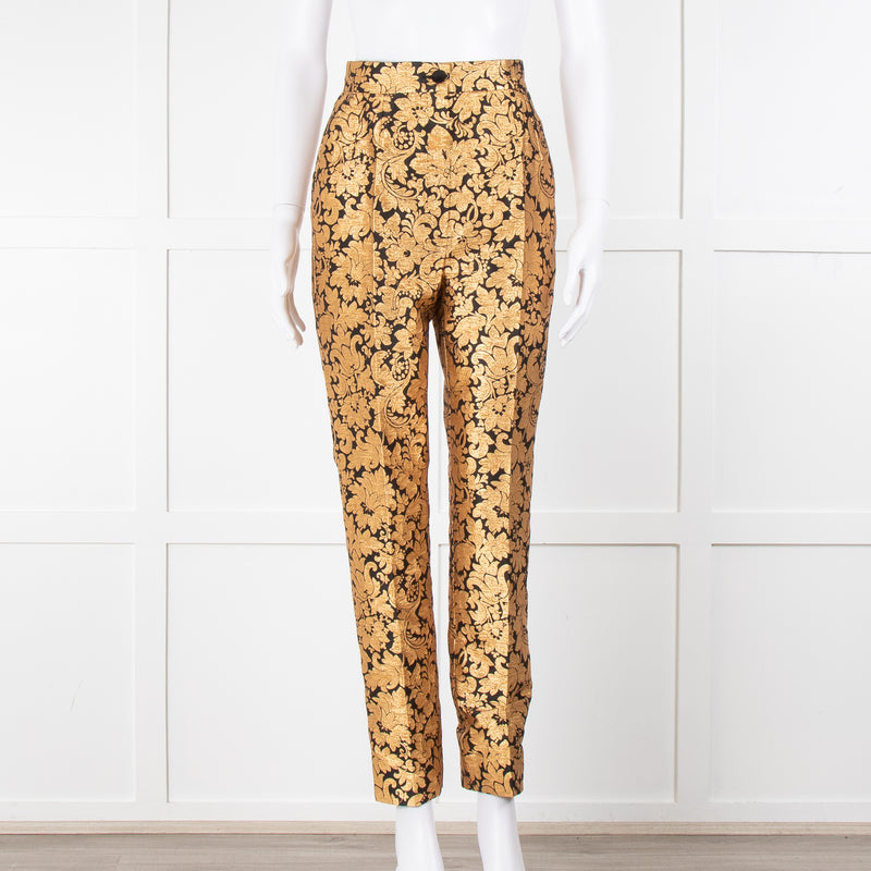 Dolce & Gabbana Gold and Black Brocade Tailored Trousers