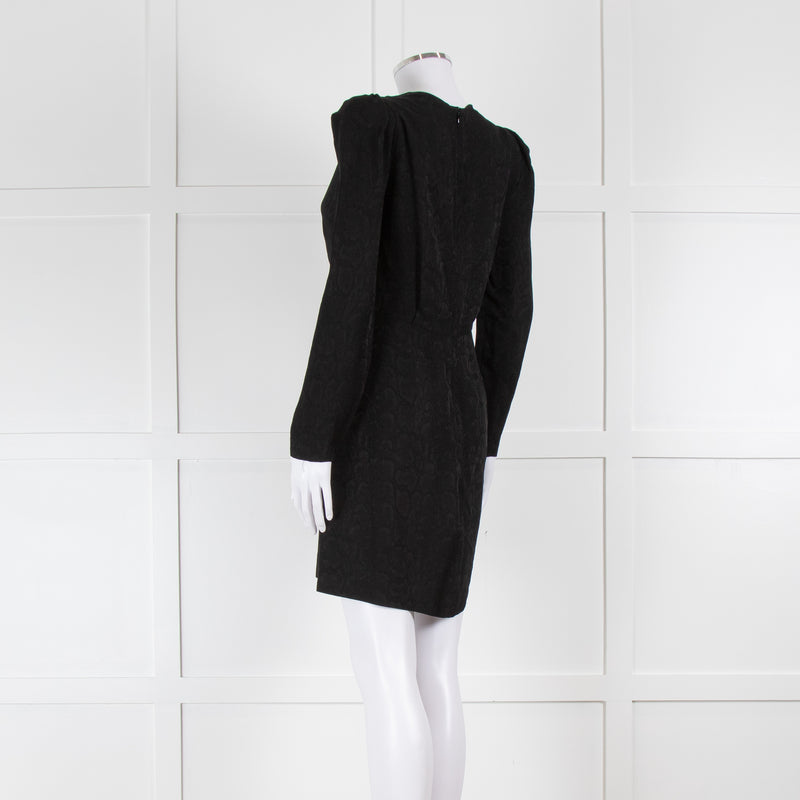 Sandro Black On Black Animal Print Sleeved Dress