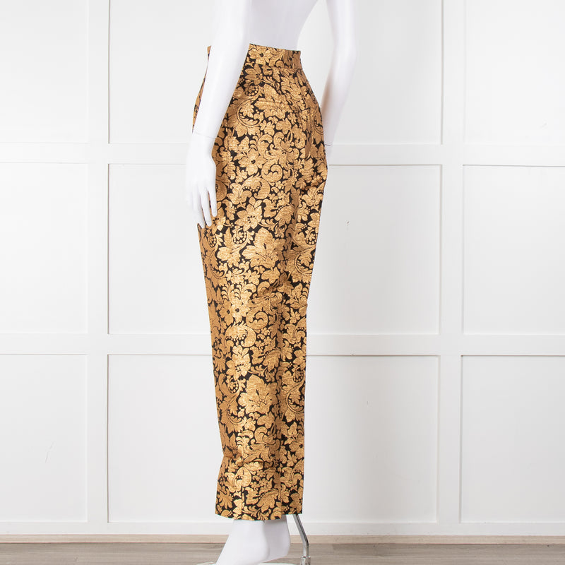 Dolce & Gabbana Gold and Black Brocade Tailored Trousers