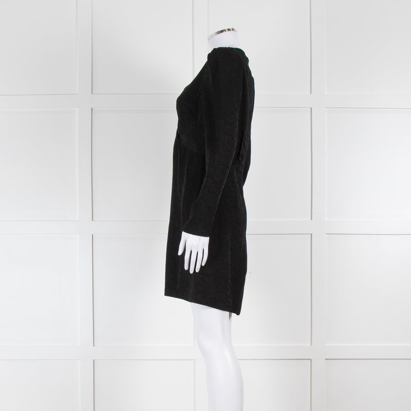 Sandro Black On Black Animal Print Sleeved Dress
